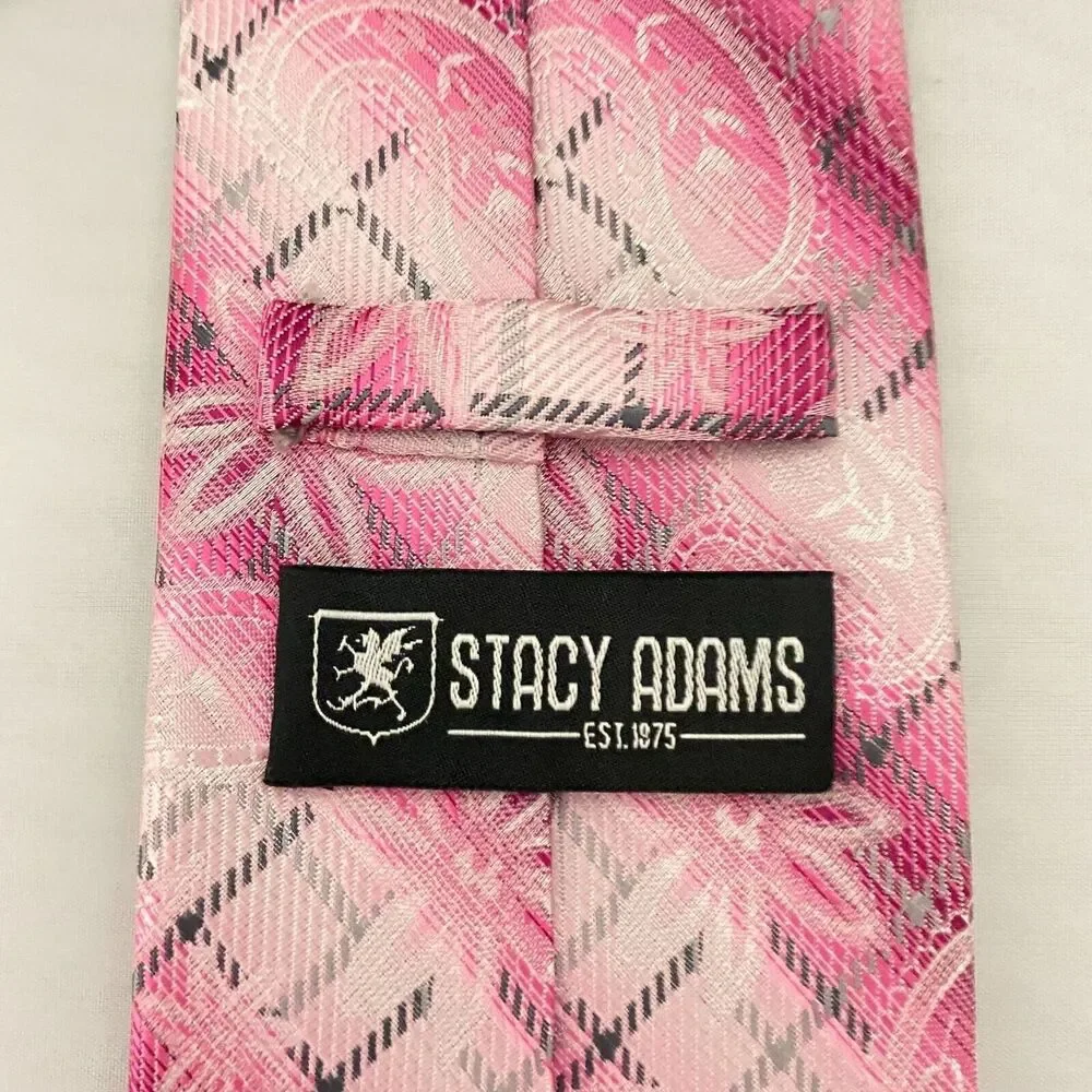 #5551 Stacy Adams Pink Paisley and Floral Necktie, Tie 59 x 3.5